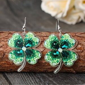 4 Leaf Clover Green Sequin Acrylic Fishhook Earrings St. Patrick’s Day, Irish